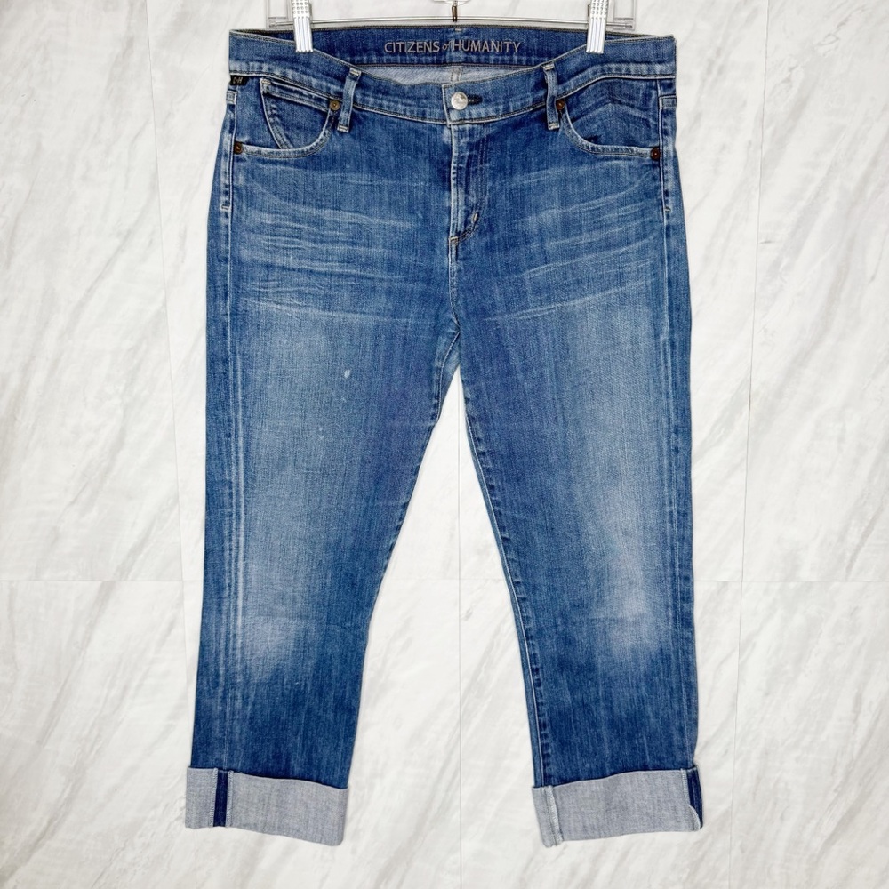 Citizens Of Humanity Blue Cropped Jeans with Rolled Cuffs